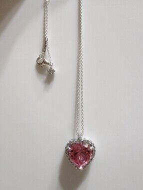 Pandora Silver Necklace with Pink Heart Pendant